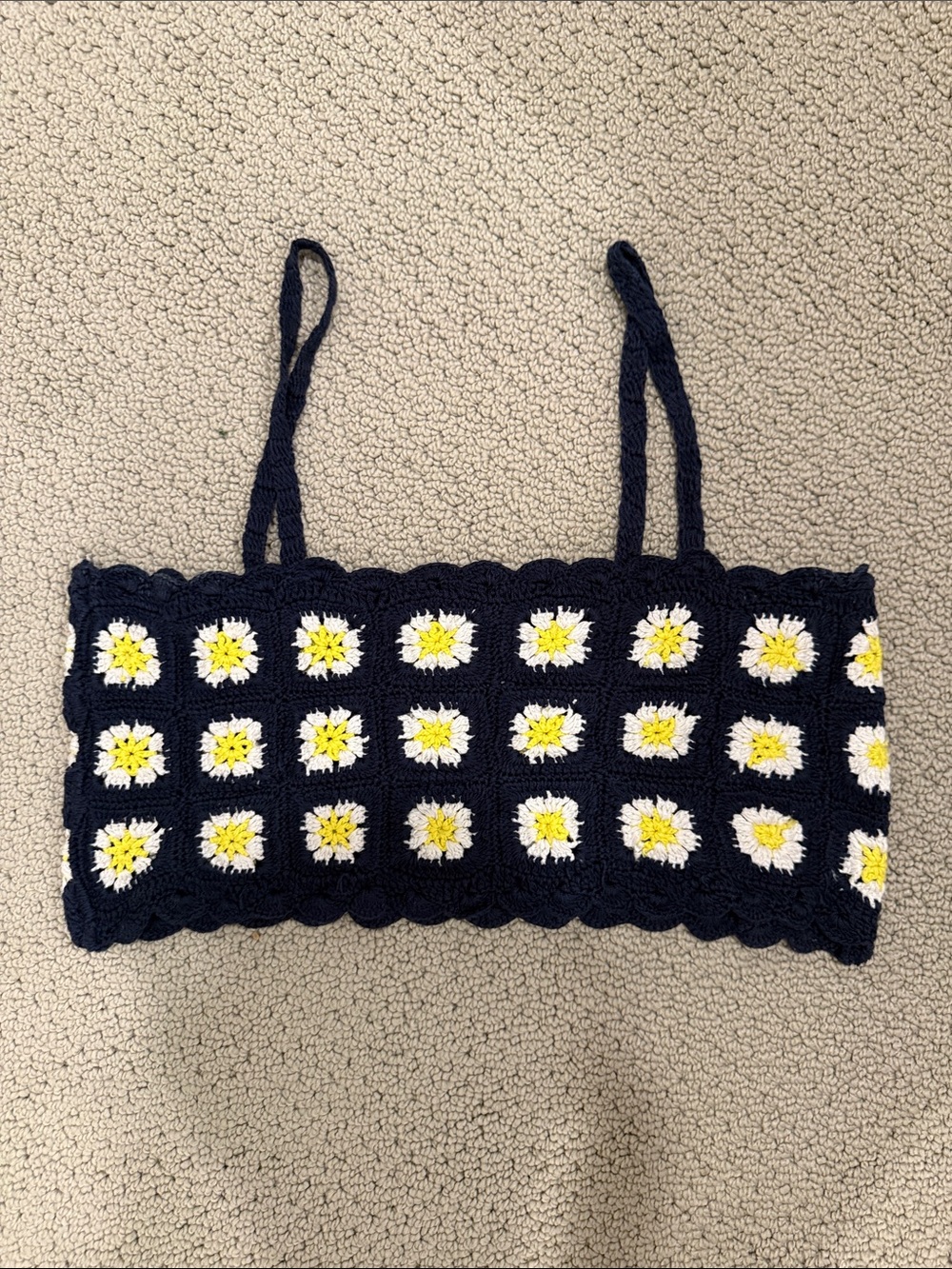 Navy Crochet Daisy Crop Tank Top